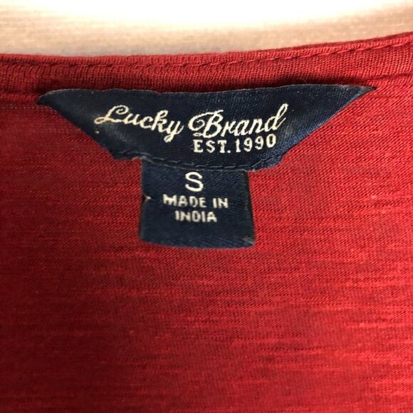 Women's Lucky Brand Top Size S Boho Lightweight Sheer Polka dots Red C - Picture 2 of 6